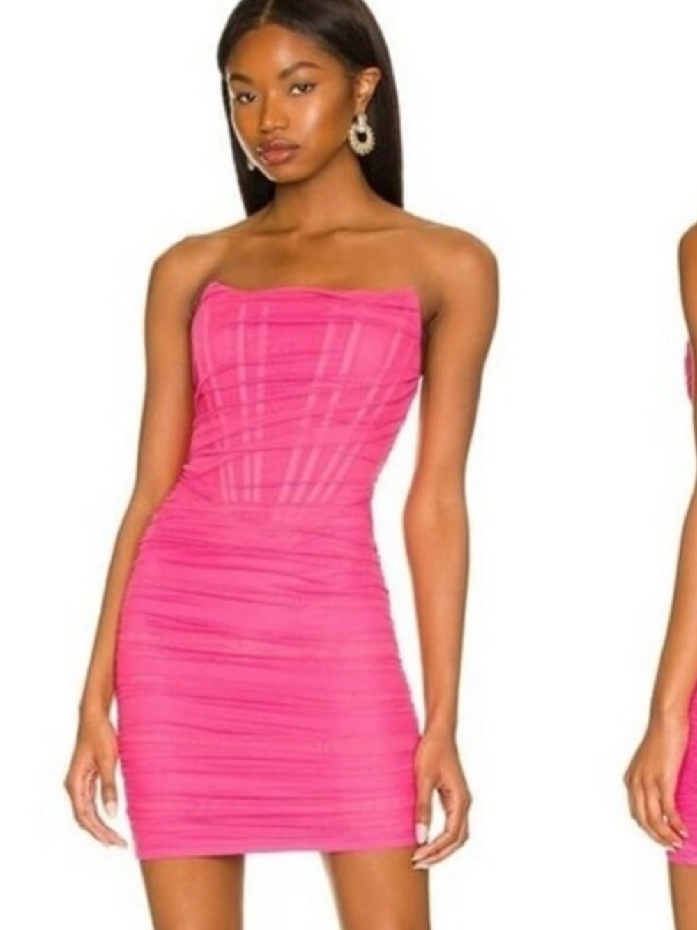 superdown Sonya Bustier Mesh Dress in Bright Pink